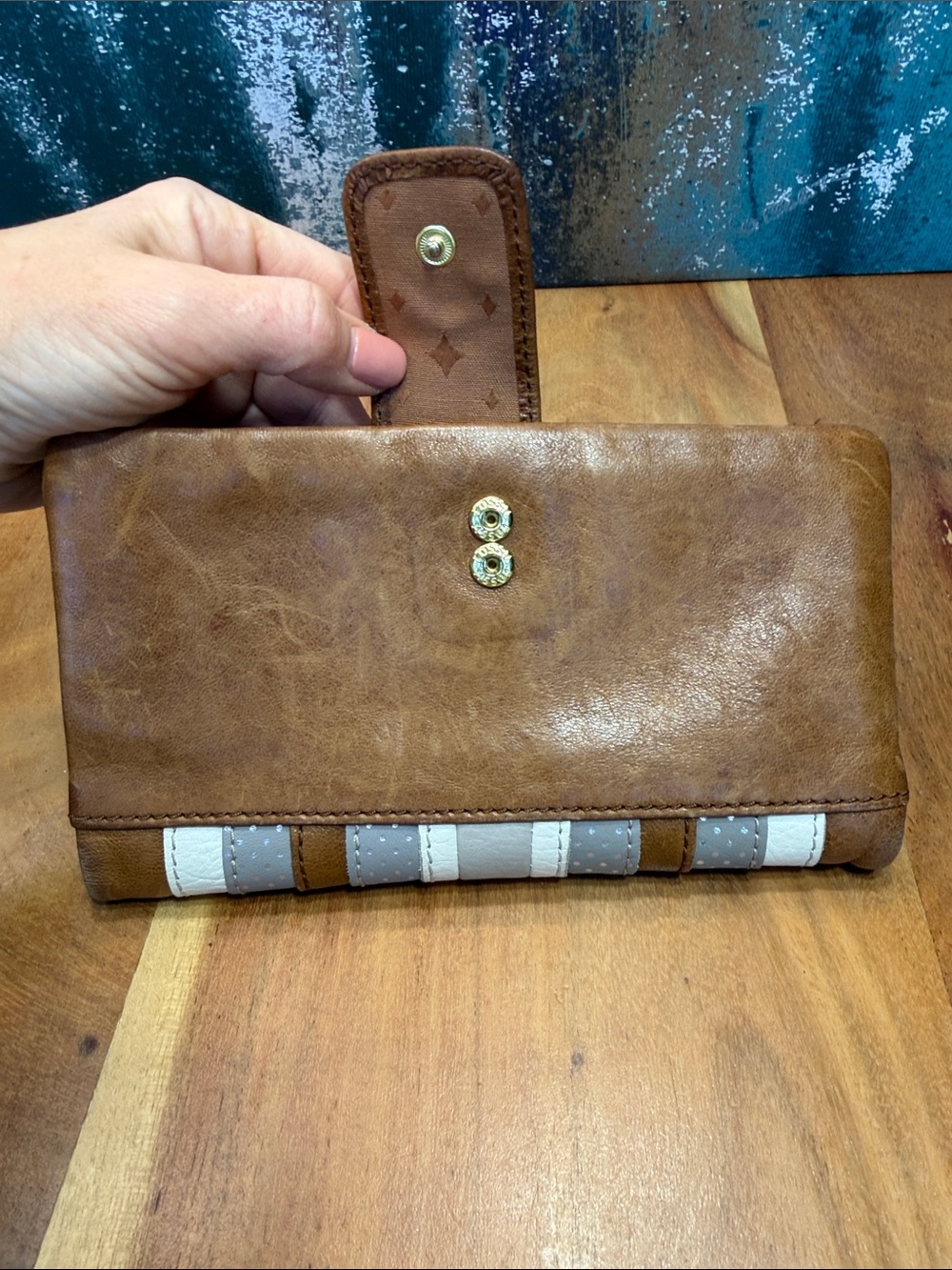 Fossil Vintage Y2K Brown Leather Stripe Wallet (GUC) - Picture 12 of 14